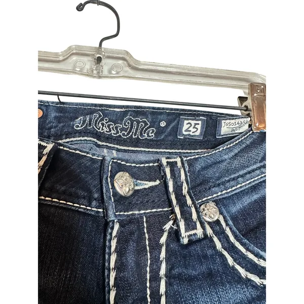 Miss Me Bootcut Jeans Dark Wash White Contrast Stitch Rhinestone Flap Pocket 25‎ - Image 2