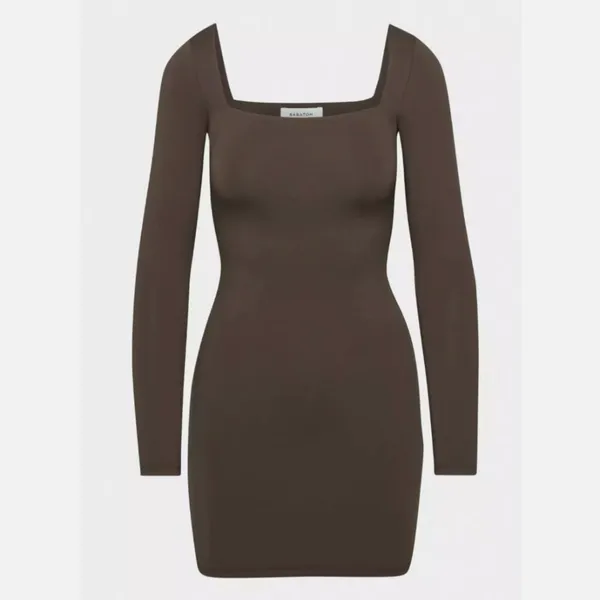 New Without Tags BROWN Babaton Contour Square Neck Long Sleeve Mini Dress - Image 8