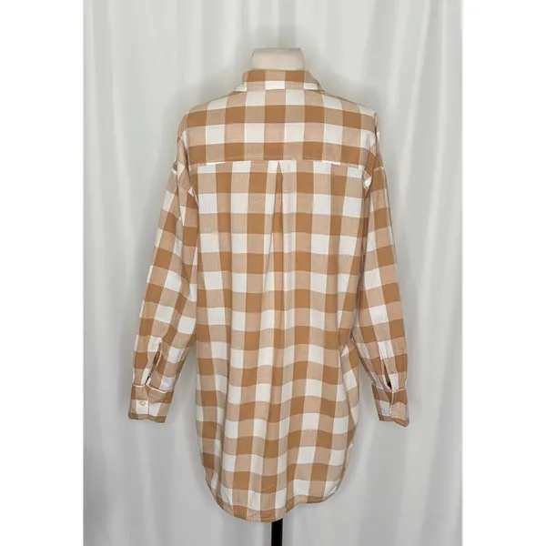 Anthropologie MAEVE Bennet Buttondown Buffalo Check Shirt Brown White Small - Image 9