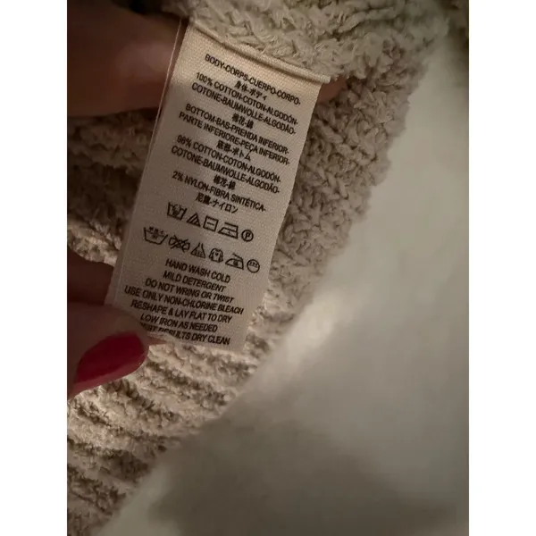 Free People V-Neck Dolman Sweater Oatmeal Beige Open Knit Cotton‎ Blend Size M - Image 3