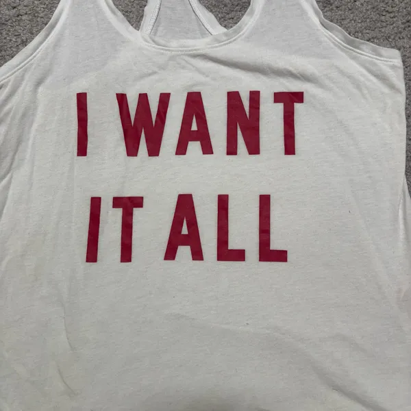 Victoria's Secret White Racerback Tank with Red ‘I Want It All’ Print - Image 2