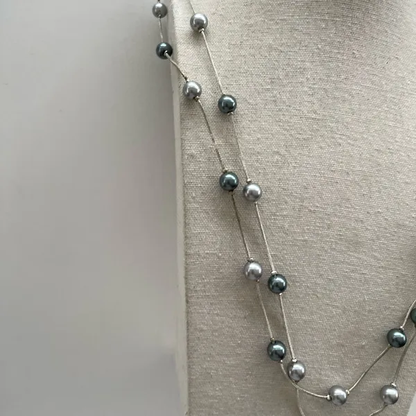 Premier Designs Silver tone metal Crystal bead Black pearl faux Necklace Quality 30” - Image 9