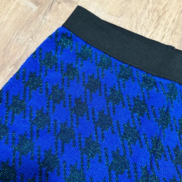 IVORIES | NWT Blue Black Sparkle Italian Skill‎ Houndstooth Knit Flare Pants, S - Image 3