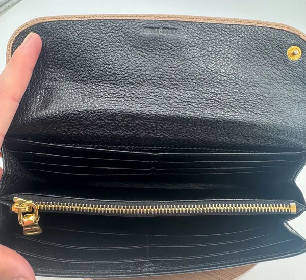 Miu Miu Madras Bicolore Black Beige Leather Continental Long Wallet - Image 6