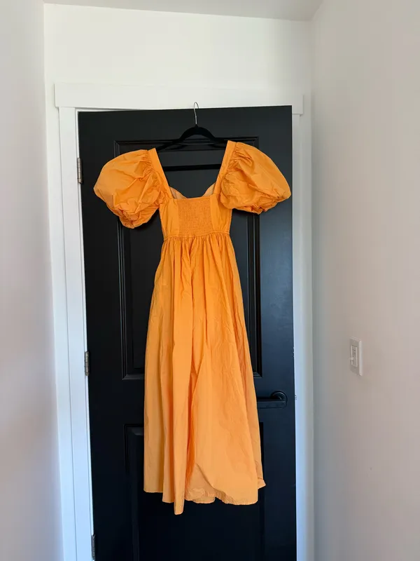 Showpo Raiza Shirred Waist Puff Sleeve Midi Dress in MARIGOLD 2 NWT - Image 8