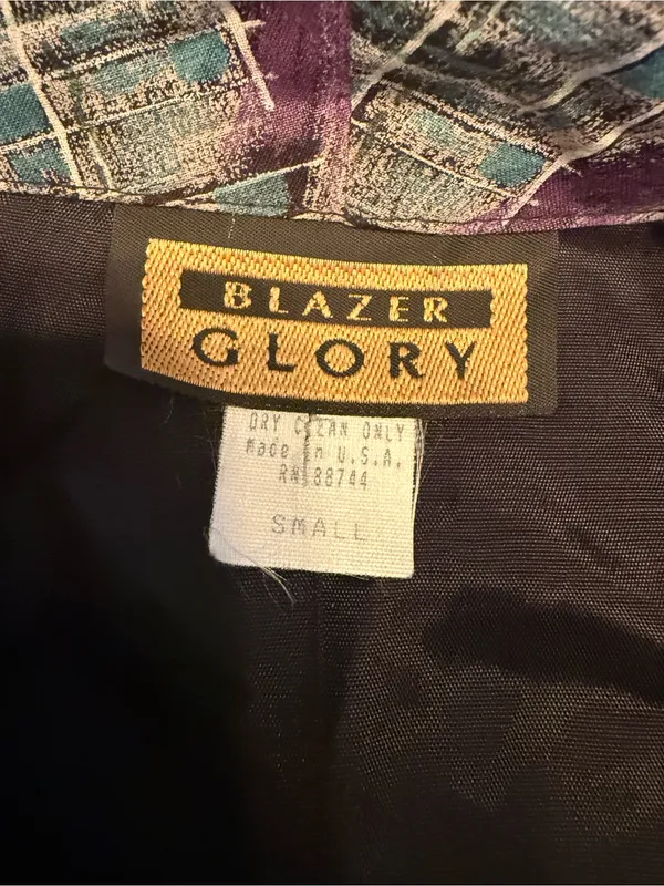 Blazer Glory VTG Purple Blue Black Floral Rayon/Acetate Blazer Sz S 9654 - Image 6