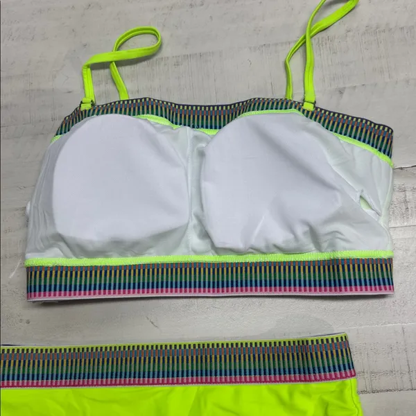 two-piece neon green high-waisted bikini set a sporty design swimsuit - Image 8