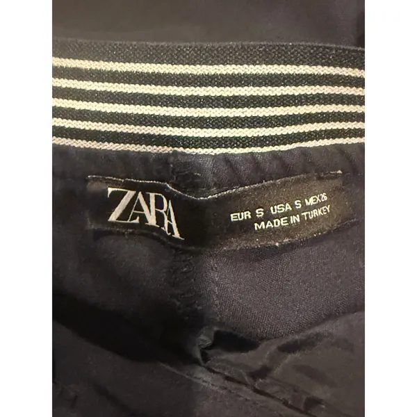 Zara Straight Leg Mid Rise Dress Trousers Striped Back Waist S Dark Navy Blue - Image 8