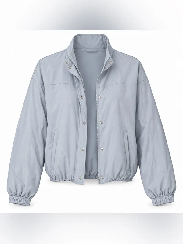 YPB Abercrombie On the Go Cropped Bomber Jacket Blue Gray Women M - Image 2