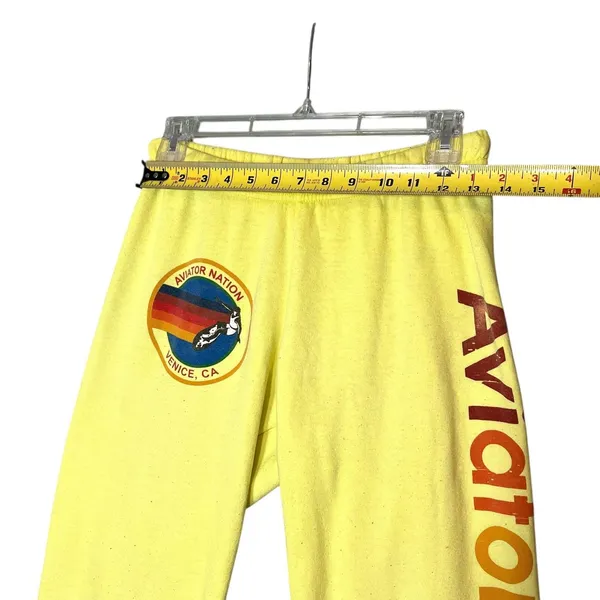 Aviator Nation Sweatpants Womens Small Yellow Rainbow Logo Fleece Jogger USA - Image 4