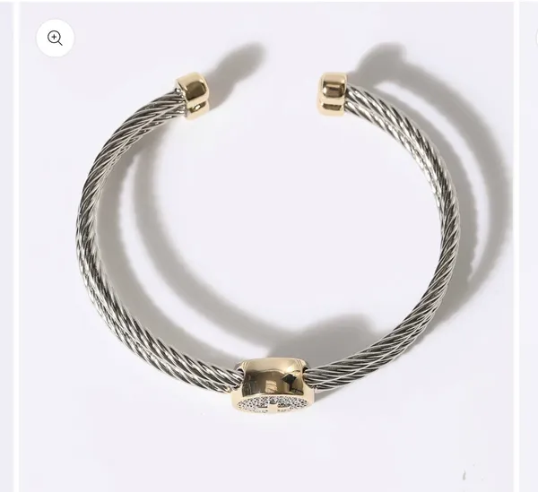 Cross Detail Twisted Double Wire Cuff Bangle Bracelet Silver - Image 4