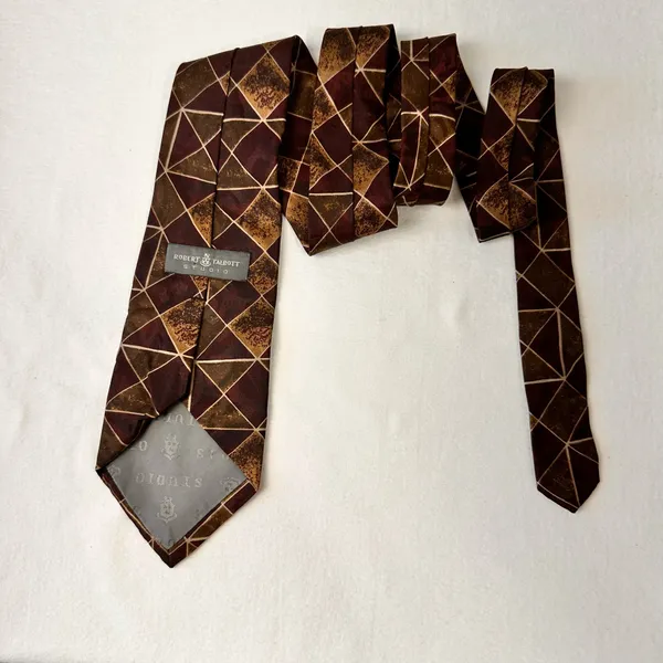 Robert Talbott Studio Mens Tie Geometric Brown Multicolor Necktie Vintage Cravat - Image 3
