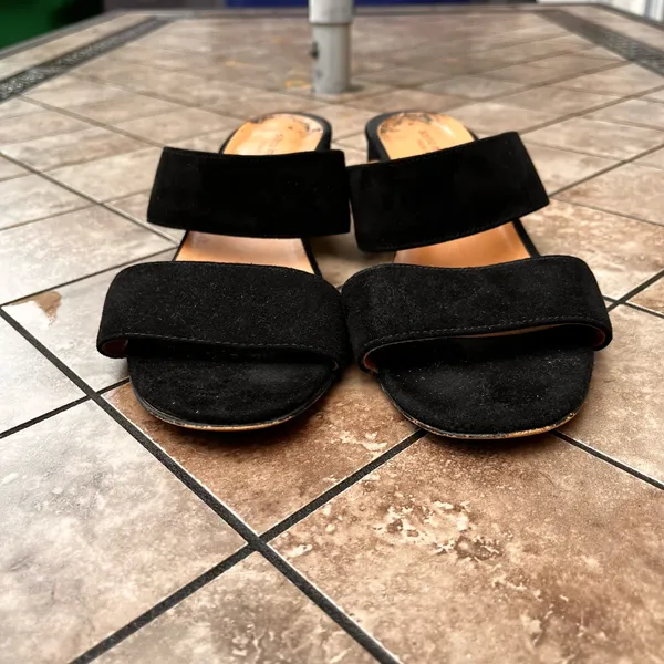 9 Sophia Milano Black Suede Block Heel Leather Women's Sandals Made In Italy Italian Summer Shoes - Image 9