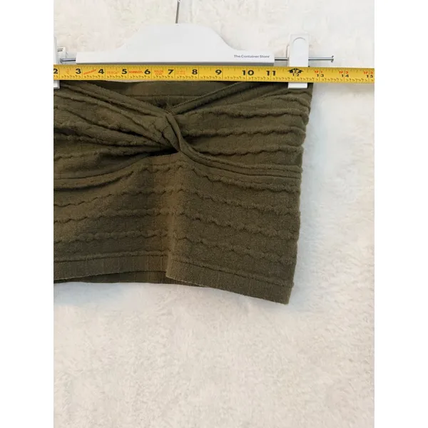 Aerie Twist Front Knit Tube‎ Top Olive Green Textured Strapless Crop Top Medium - Image 7