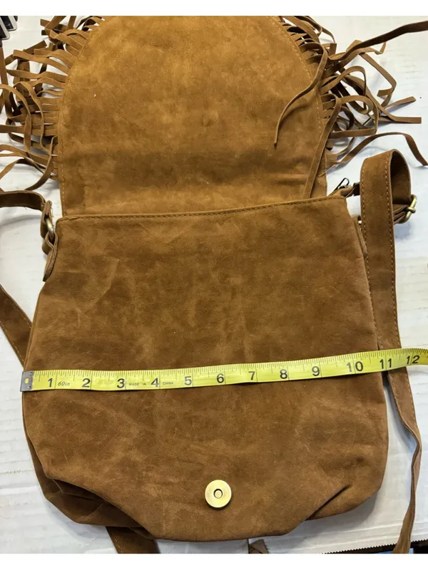 Boho Fringe Faux Suede Crossbody Bag Western Shoulder Purse Tassel Saddle Bag - Image 9