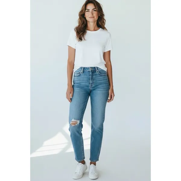 Flag & Anthem High-Rise Straight Jeans Distressed Ankle Stretch Blue Womens Sz10 - Image 2