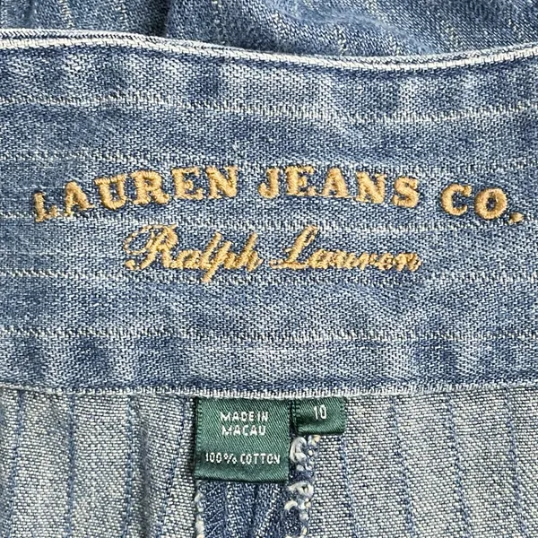Ralph Lauren Jeans Co Pinstripe Denim Wide Leg Trouser Blue Cotton Size 10 VTG - Image 8