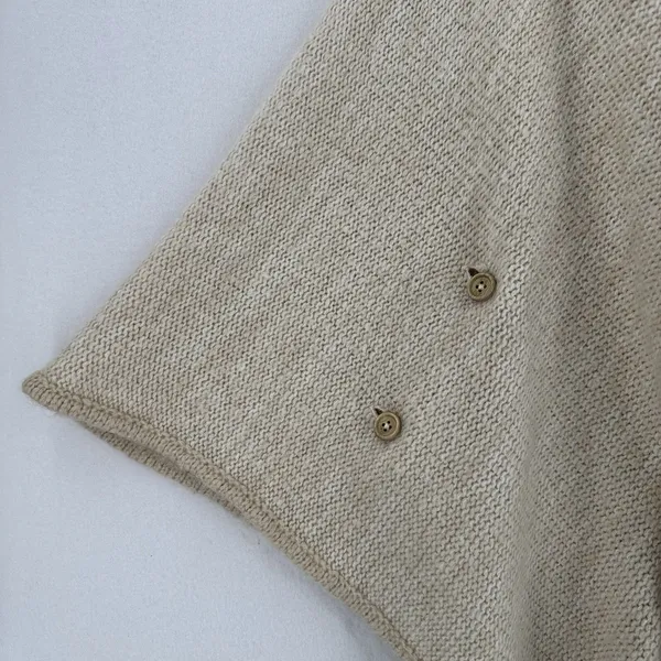 Kensie One Size Cream Knit Poncho Cardigan Fringe Cape Boho Coastal Grandmother - Image 5