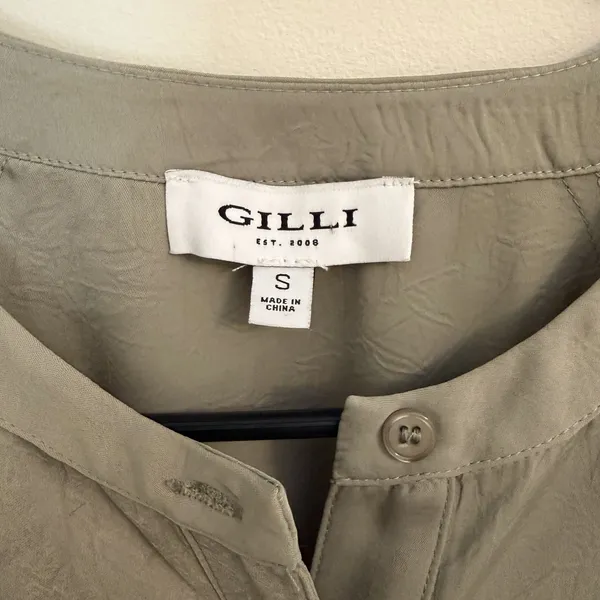 Gilli Sage Green Button Front Dress Womens Small Balloon Sleeve Tiered - Image 4