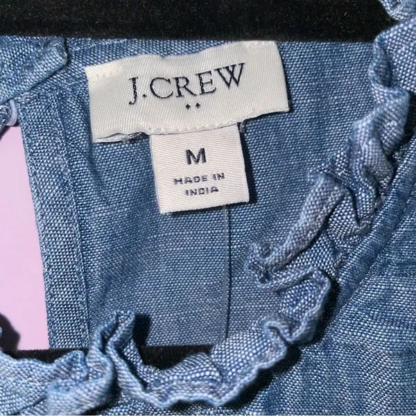 J Crew M Blouse Chambray Ruffle Collar Embroidered Sleeveless - Image 6