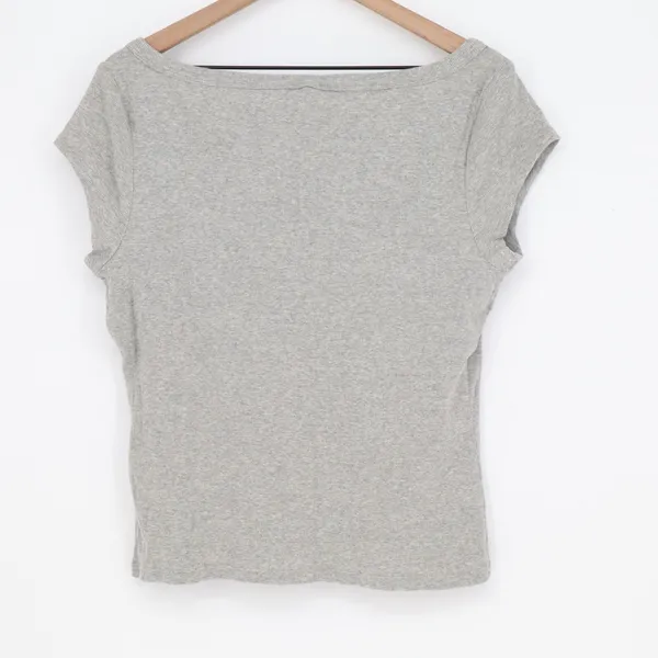 Banana Republic Top Womens L Ribbed Knit Scoop Neck Grey Short Sleeve Excellent - Image 5