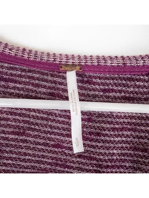 Free People Metallic Ribbed Scoop Purple Top Women Small - Image 8