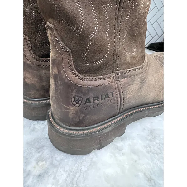 Ariat Groundbreaker Work Boots Men’s 8.5D Brown Steel Toe Pull-On Leather ASTM - Image 5