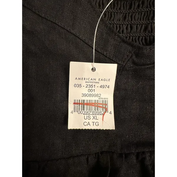 American Eagle Babydoll Peplum Cami Top Boho Festival Summer Black Linen XL NEW - Image 3