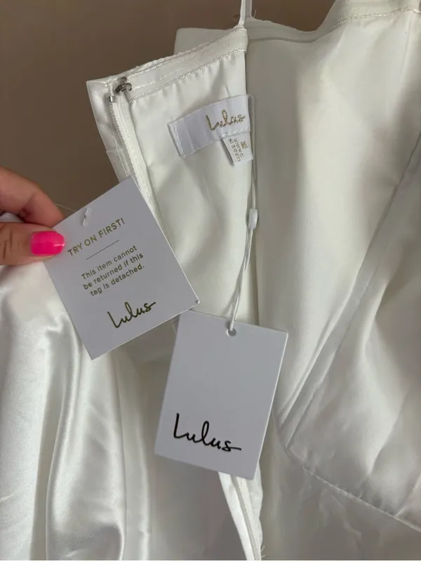Lulus Khalida White Satin Pleated Strapless Gown Size Medium Bridal Wedding - Image 6