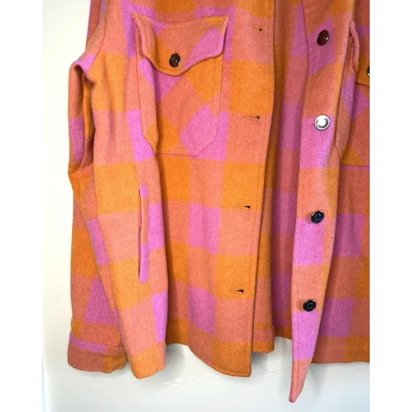 Velvet‎ Heart Sheryl Button Down Plaid Shacket Jacket Size M Pink Orange Flannel - Image 7