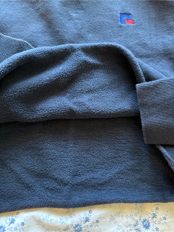 Russell Athletic Navy Blue Crewneck Sweatshirt with White Sleeve Tape - Image 4