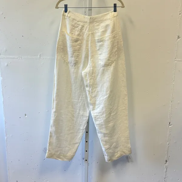 Massimo Dutti 100% Linen High Waisted Barell Leg Relaxed Pants Size 2 White - Image 2