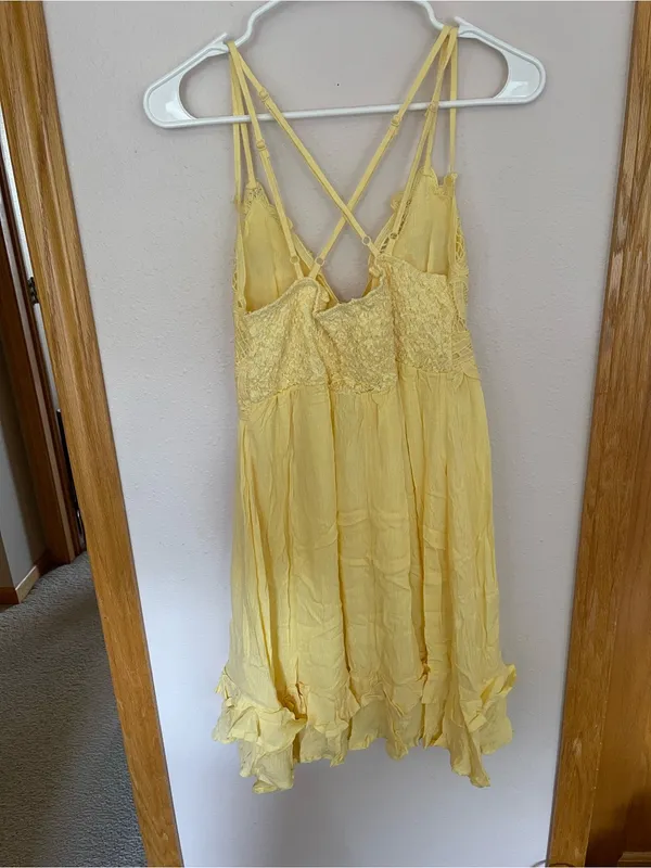 Listicle Yellow Crochet Lace Spaghetti Strap Sundress - Image 3