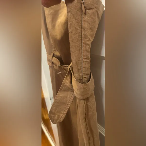 Zara brown linen-blend midi dress with matching belt and Slit Size XS - Image 7