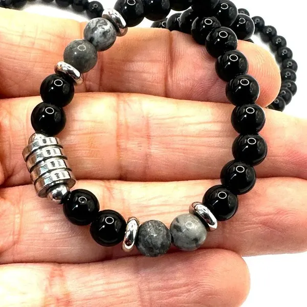 Picasso Jasper and obsidian beaded necklace Black - Image 7