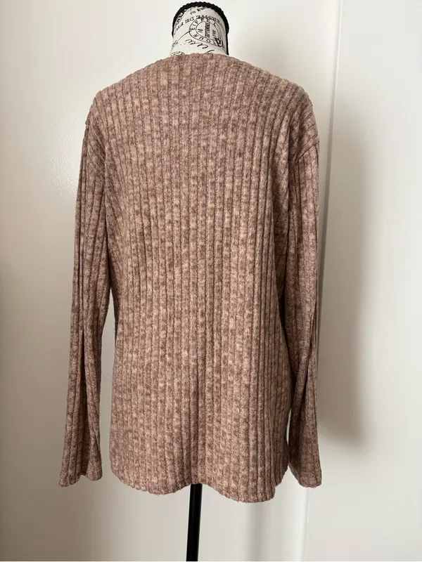 Cozy Ribbed Button-Side Women’s Top in Taupe - Image 3