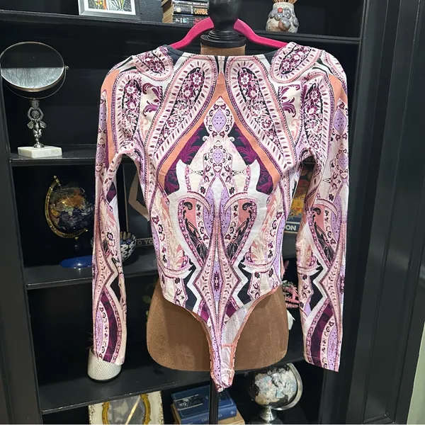 Free People Pick a Place Bodysuit – Size XS – NWT – Paisley Lace-Up Statement - Image 8