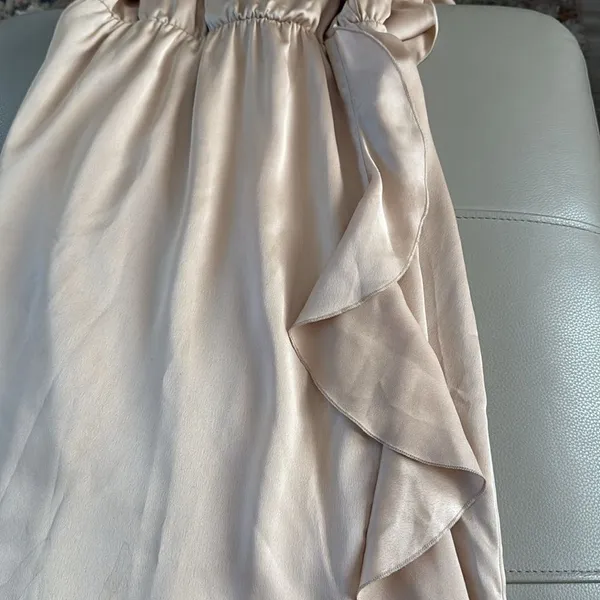 Show Me Your Mumu Samantha Ruffle Wrap Satin Midi Dress Champagne Small‎ - Image 10