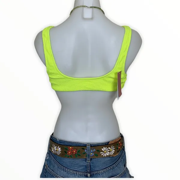 PilyQ Swim Bralette Neon Yellow Bikini Top MEDIUM Ring Sporty Modest $92 NEW - Image 5