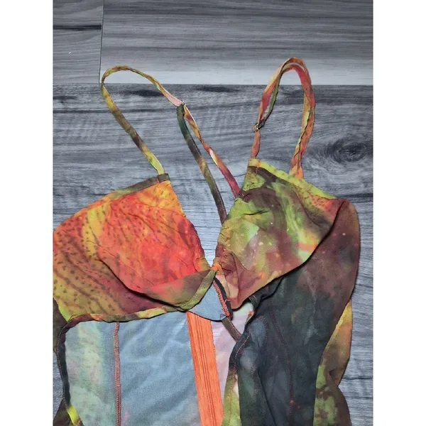Prettylittlething Women's Green and Orange Dress - Image 4