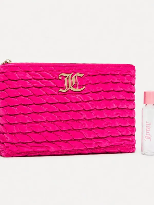 Juicy Couture Hot Pink Quilted Cosmetic Clutch Travel Bottle NWT - Image 4