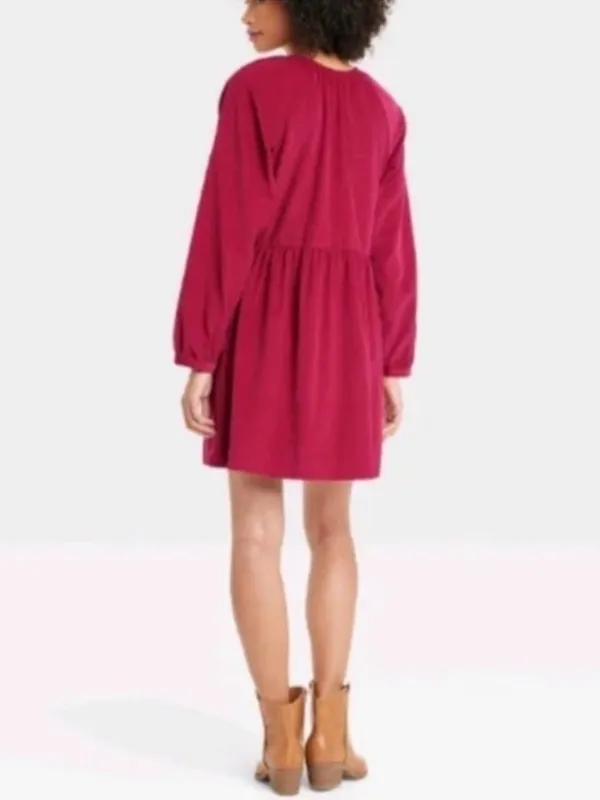 Universal Thread Burgundy Long-Sleeve Babydoll Mini Dress - Image 2