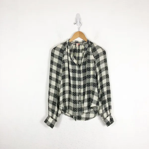 Anthropologie Pilcro Breezy Plaid Buttondown Top XS Check Textured Grunge Emo - Image 3