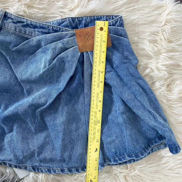 NWT Commense Asymmetric Pleated Denim Mini Skirt S - Image 7
