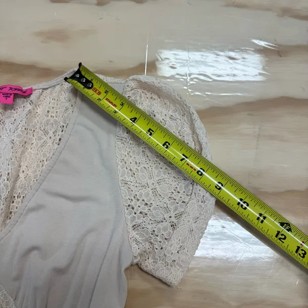 Betsey Johnson Mosaic Lace Puff-Sleeve Midi Dress Crochet Back Cream Sm JL408532 - Image 13