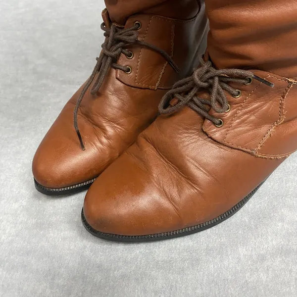 Vintage LL Bean Womens 7 M Tall Tan Brown Soft Leather‎ Riding Lace Boots Canada - Image 6