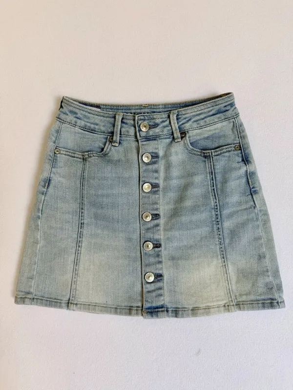 American Eagle Womens Size 00 High Rise A-Line Denim Mini Skirt‎ Button Front - Image 2
