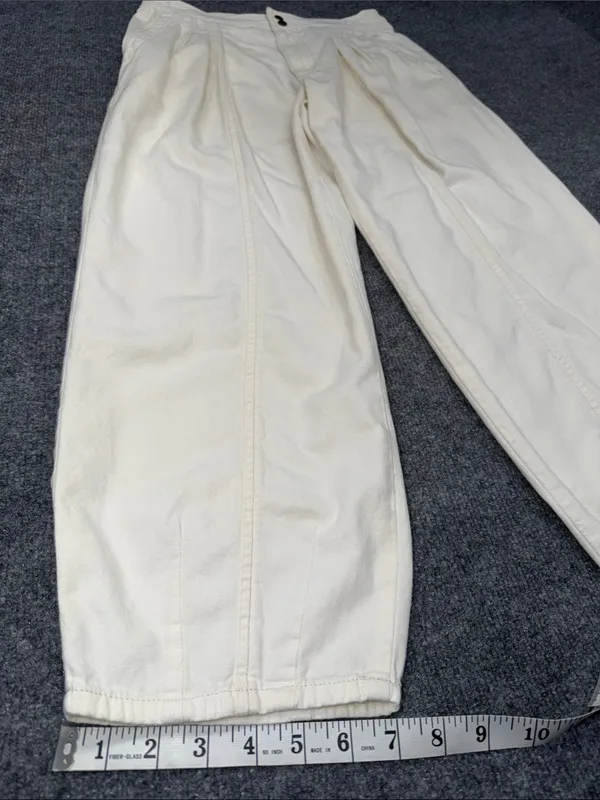 Anthropologie cream-colored, pleated barrel trousers - Image 5