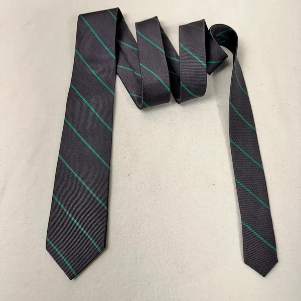 J Crew Silk Necktie Grey Green Tie Diagonal Stripe Preppy Career Wedding - Image 2