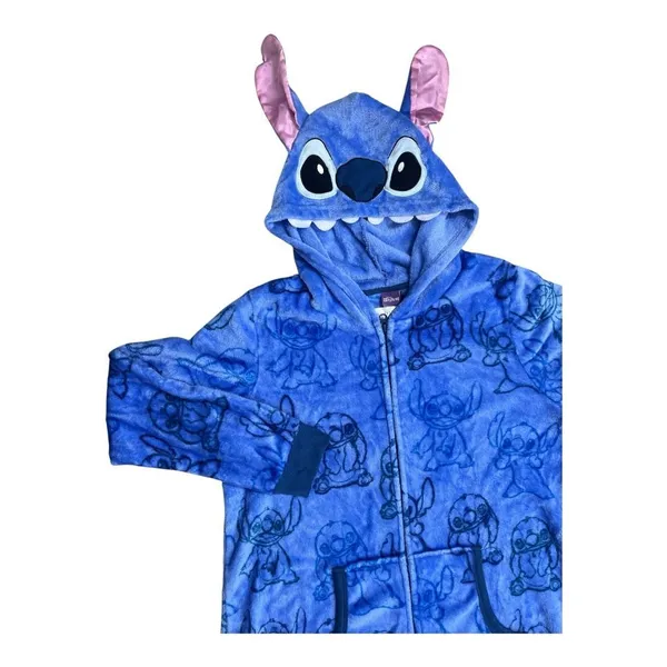 Disney Stitch Women’s One-Piece Pajama Blue Fleece Plush Hooded Size XL 16/18 - Image 3